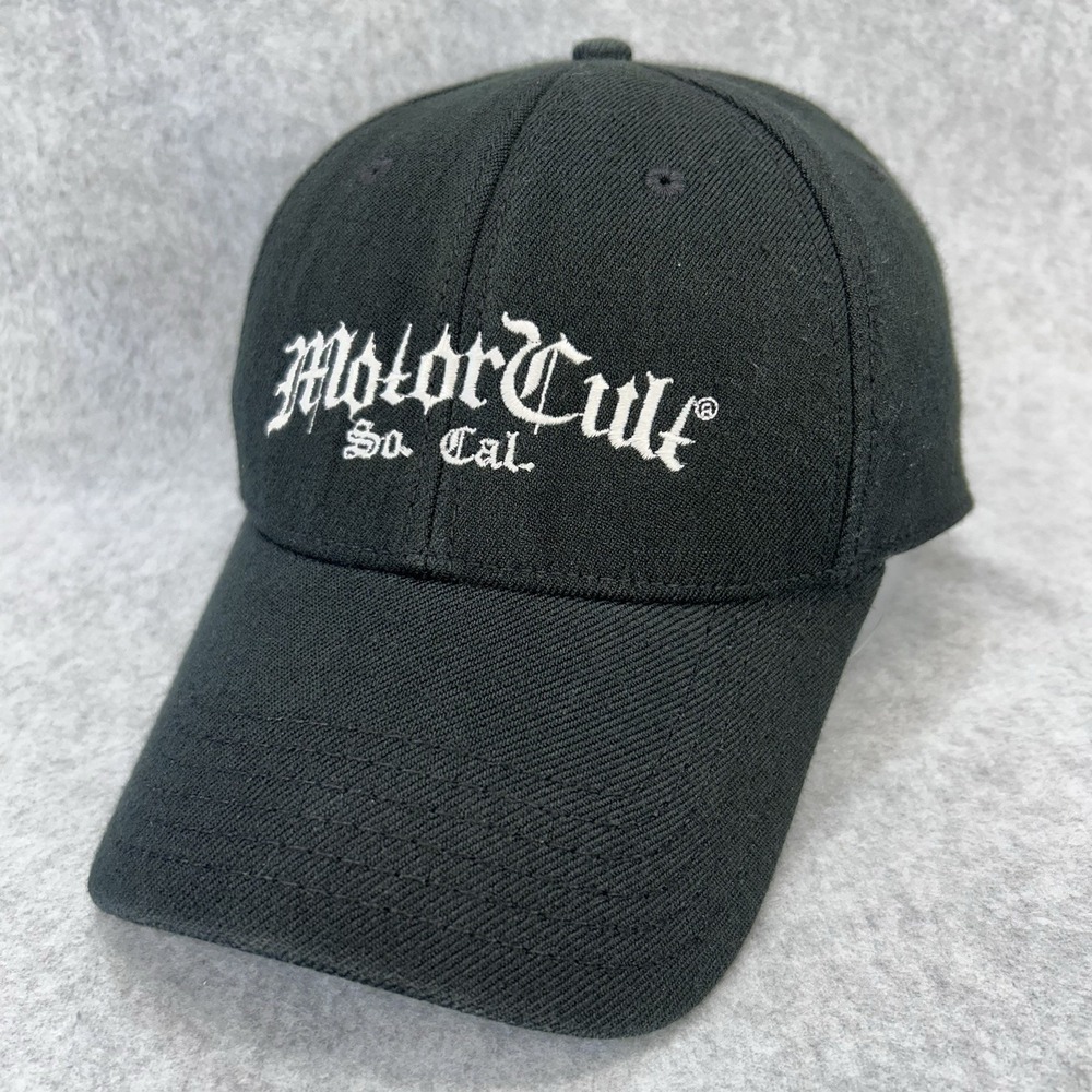 Motor Cult So Cal Otto‎ Flex Hat Black Script Logo Stretch Fit S/M Fits Like M/L